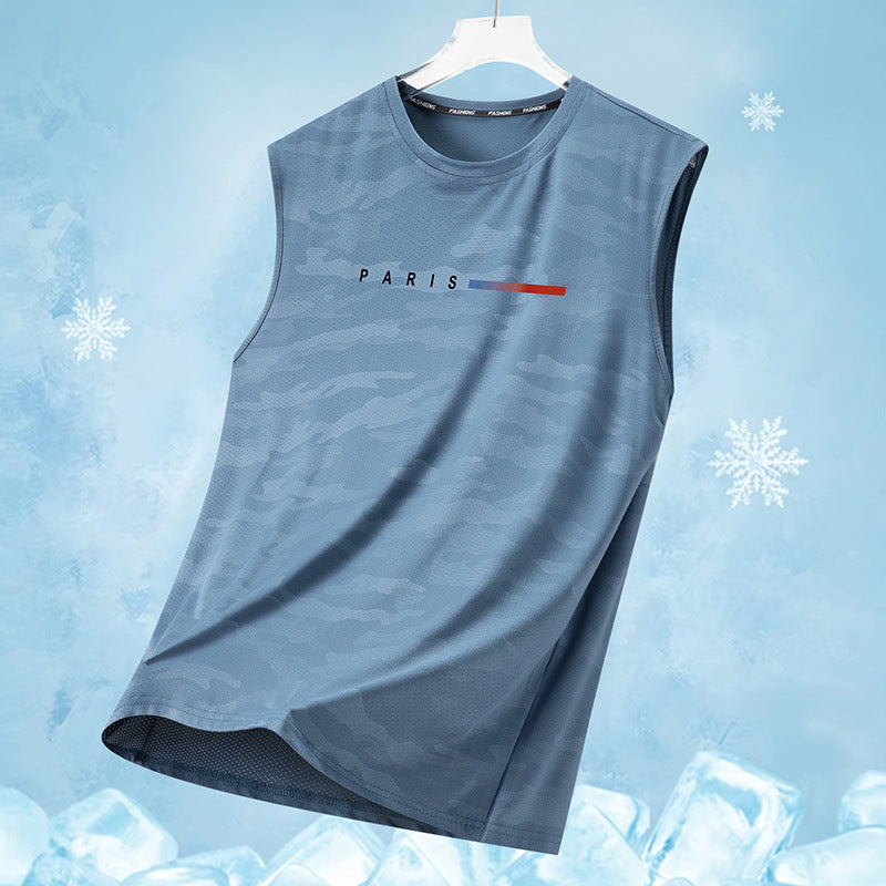 Men's Camo Paris Print Tank Top-Breathable Quick-Dry Sleeveless Gym Vest for Summer