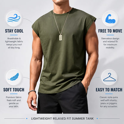 Men's Casual Sleeveless T-Shirt, Relaxed Fit Lightweight Breathable Tank Top for Summer