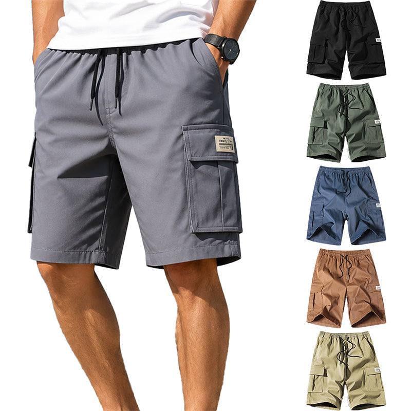 Men's Elastic Waist Cargo Shorts - Casual Summer Drawstring Work Hiking Outdoor Shorts with Multi-Pocket