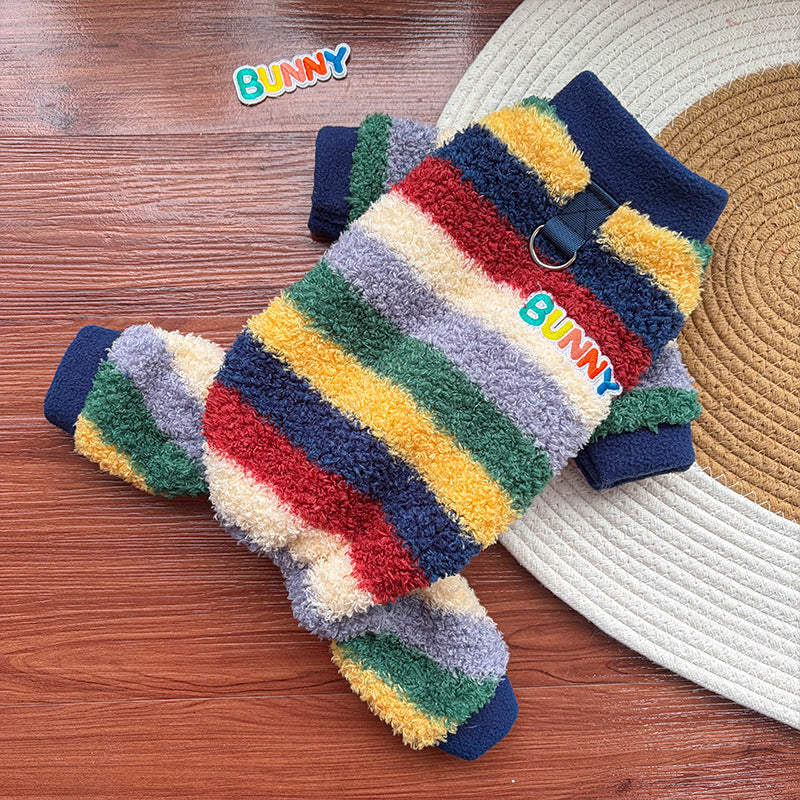 Cozy Rainbow Striped Fleece Pet Coat