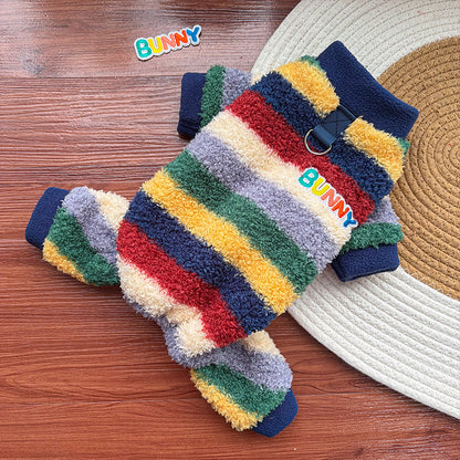 Cozy Rainbow Striped Fleece Pet Coat