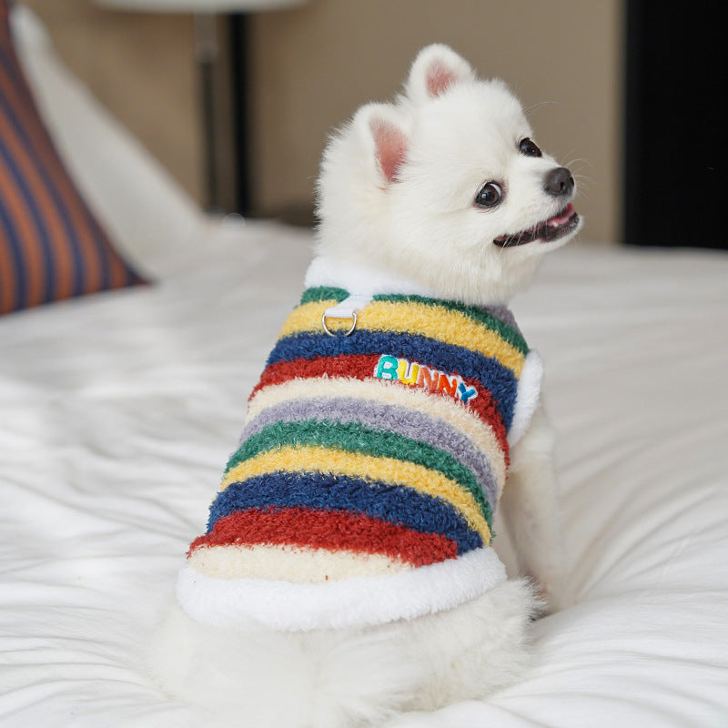 Cozy Rainbow Striped Fleece Pet Coat