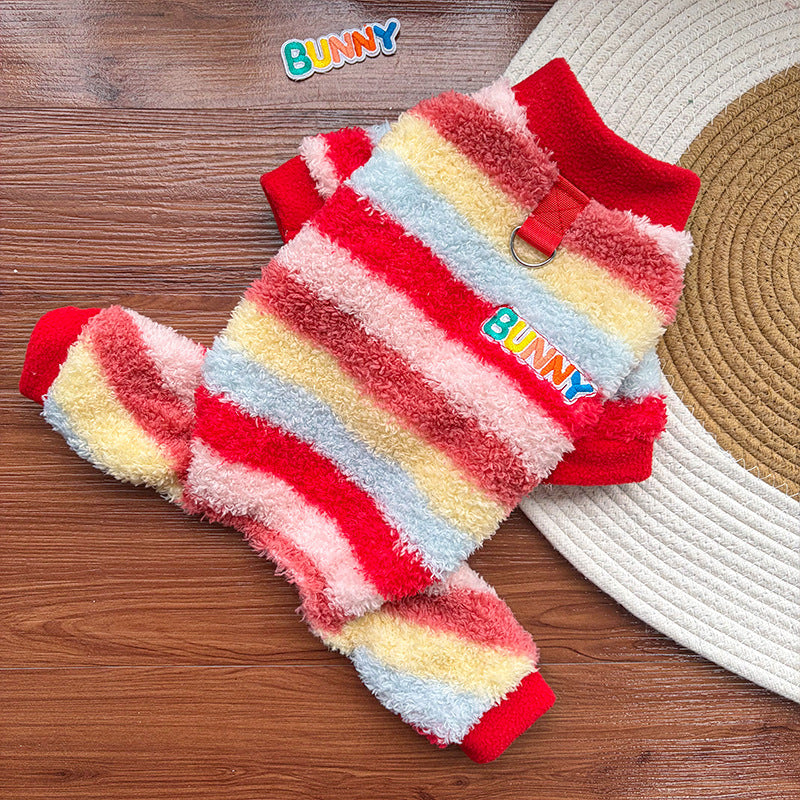 Cozy Rainbow Striped Fleece Pet Coat