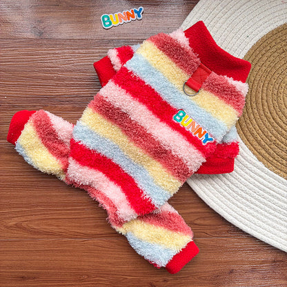 Cozy Rainbow Striped Fleece Pet Coat