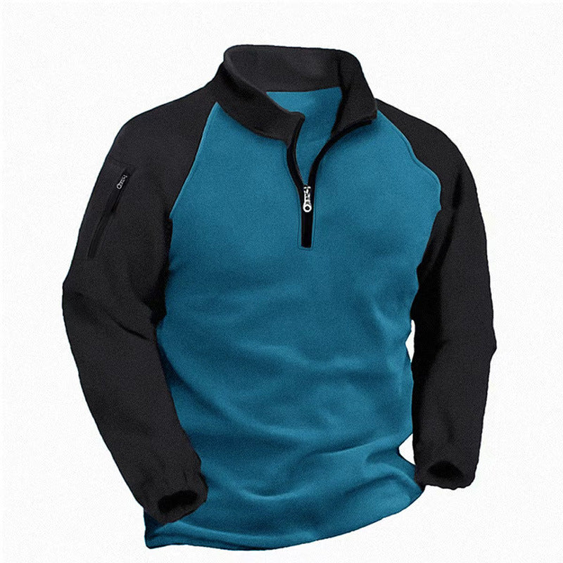 Men's Quarter-Zip Fleece Pullover with Sleeve Pocket