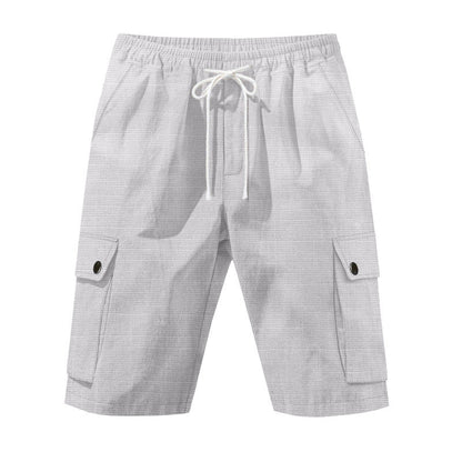 Men Linen Elastic Waist Casual Cargo Shorts