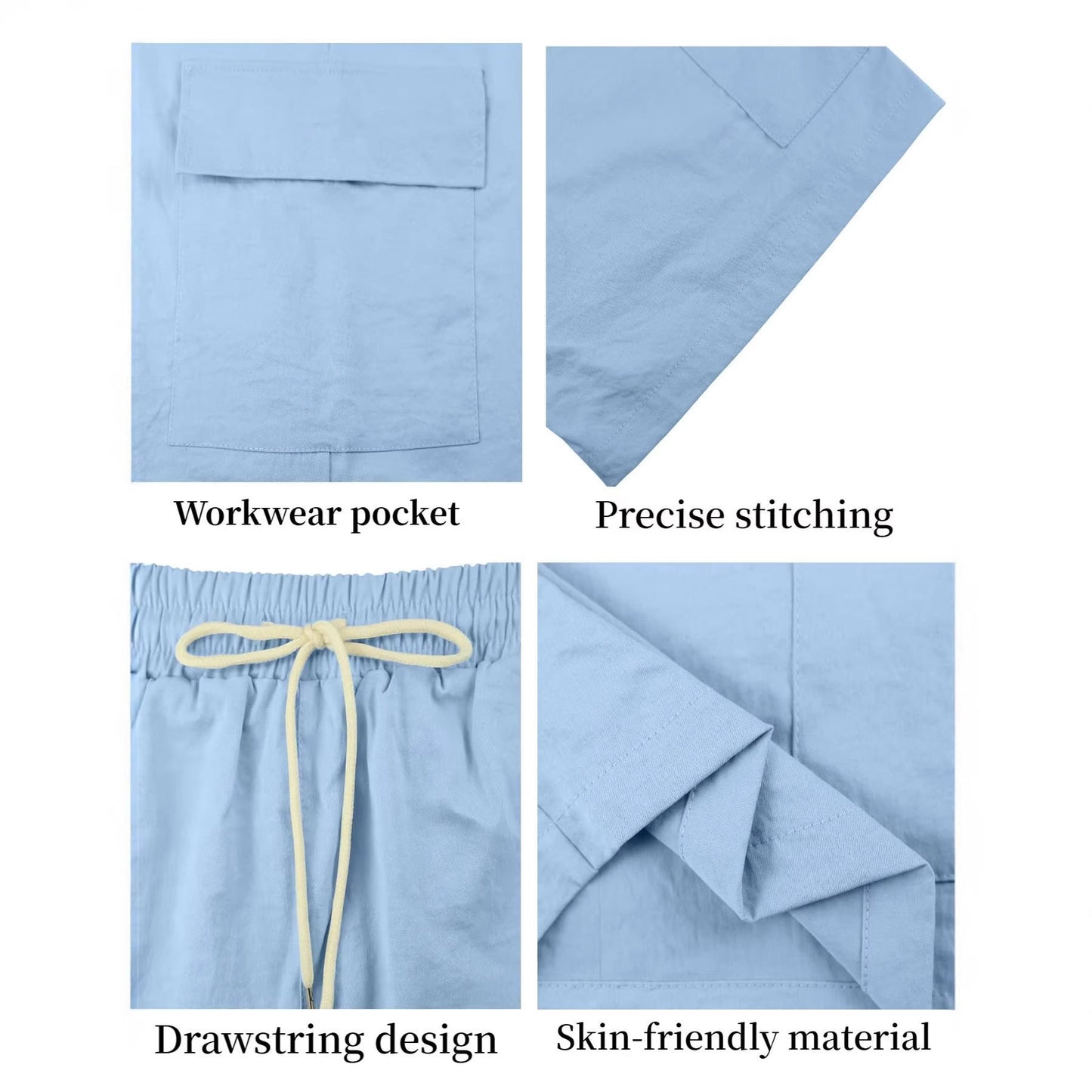 Men's Linen-Blend Cargo Shorts, Elastic Waist Drawstring Multi-Pocket Casual Summer Shorts