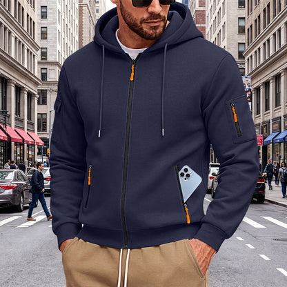 Men's Brushed Fleece Full-Zip Hoodie — Midweight Soft Layer with Zip Pockets