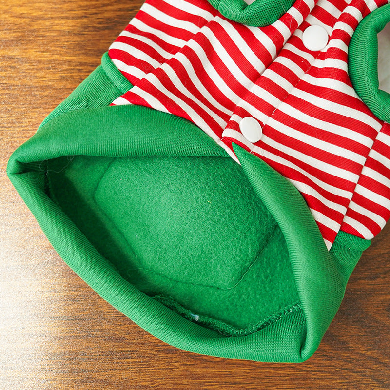 Festive Christmas Reindeer Puppy Pet Vest - Striped Fleece Dog Jacket with Leash D-Ring