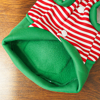 Festive Christmas Reindeer Puppy Pet Vest - Striped Fleece Dog Jacket with Leash D-Ring