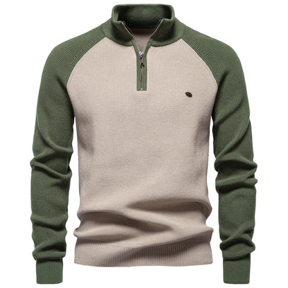 Men's Colorblock Quarter Zip Business Casual Sweater