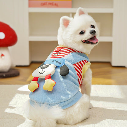 Cute Cartoon Puppy Pet Vest - Striped Fleece Dog Jacket with Leash D-Ring