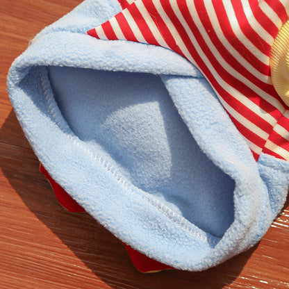 Cute Cartoon Puppy Pet Vest - Striped Fleece Dog Jacket with Leash D-Ring