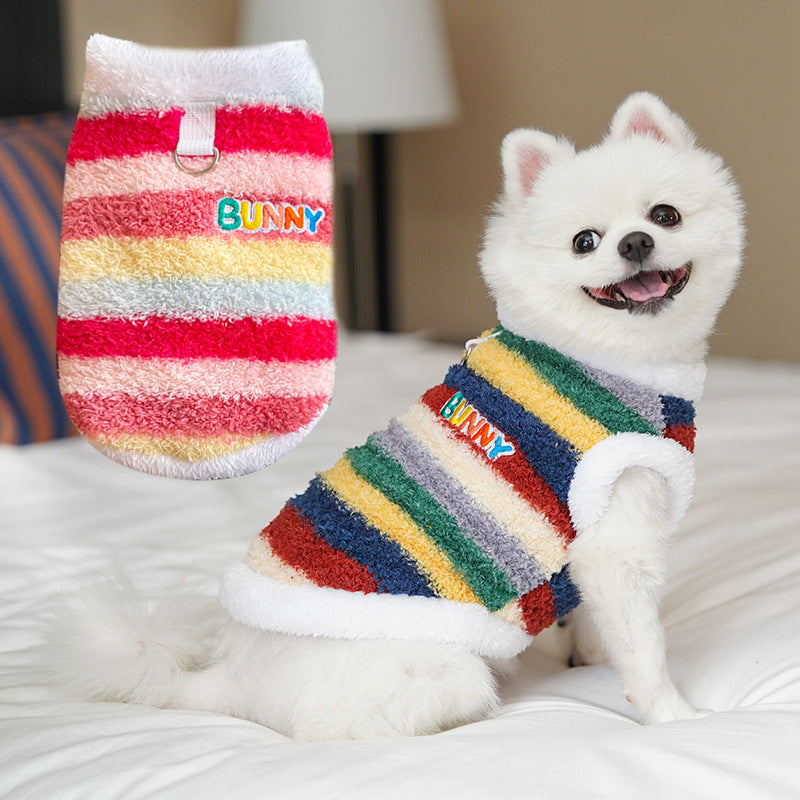 Cozy Rainbow Striped Fleece Pet Coat