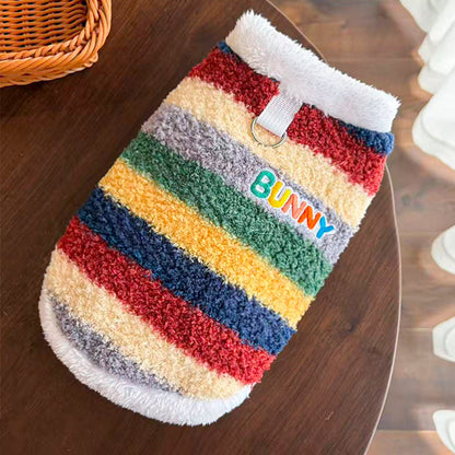Cozy Rainbow Striped Fleece Pet Coat