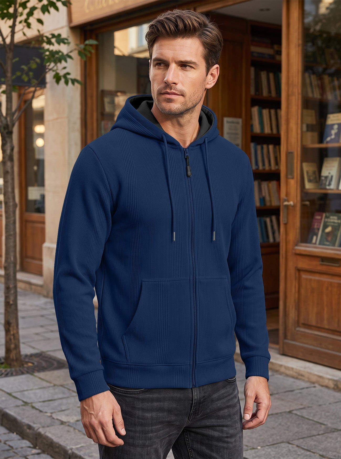 Men’s Jacquard Knit Hooded Zip-Up