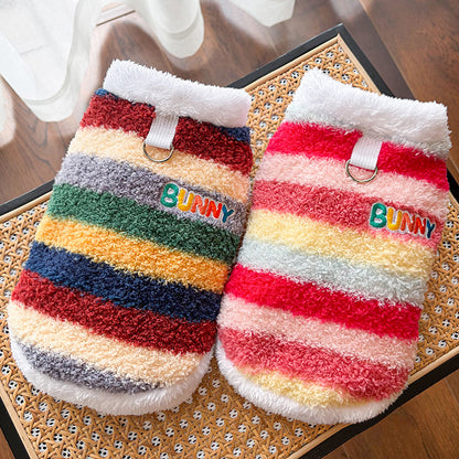 Cozy Rainbow Striped Fleece Pet Coat