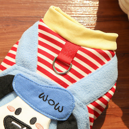 Cute Cartoon Puppy Pet Vest - Striped Fleece Dog Jacket with Leash D-Ring