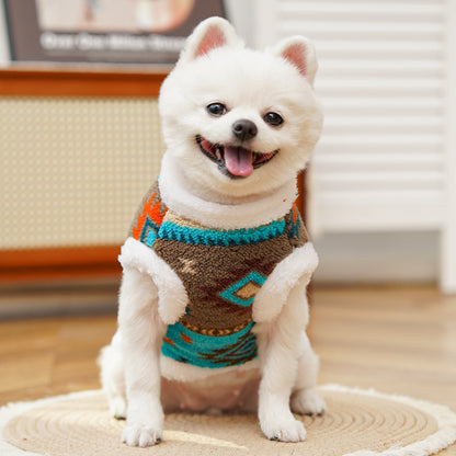 Fair Isle Style Pet Clothes - Warm Fleece Outfit for Cats & Dogs