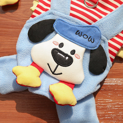 Cute Cartoon Puppy Pet Vest - Striped Fleece Dog Jacket with Leash D-Ring