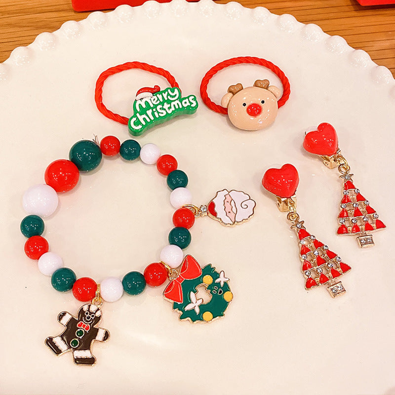 Merry Christmas Kids’ 5-Piece Boxed Accessory Gift Set – Handmade Bracelet & Festive Charms Collection