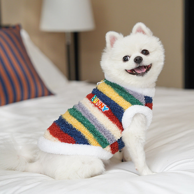 Cozy Rainbow Striped Fleece Pet Coat