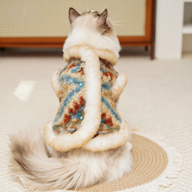 Winter Warm Pet Fair Isle Fleece Cardigan Vest - Dog Coat for Bichon/Teddy