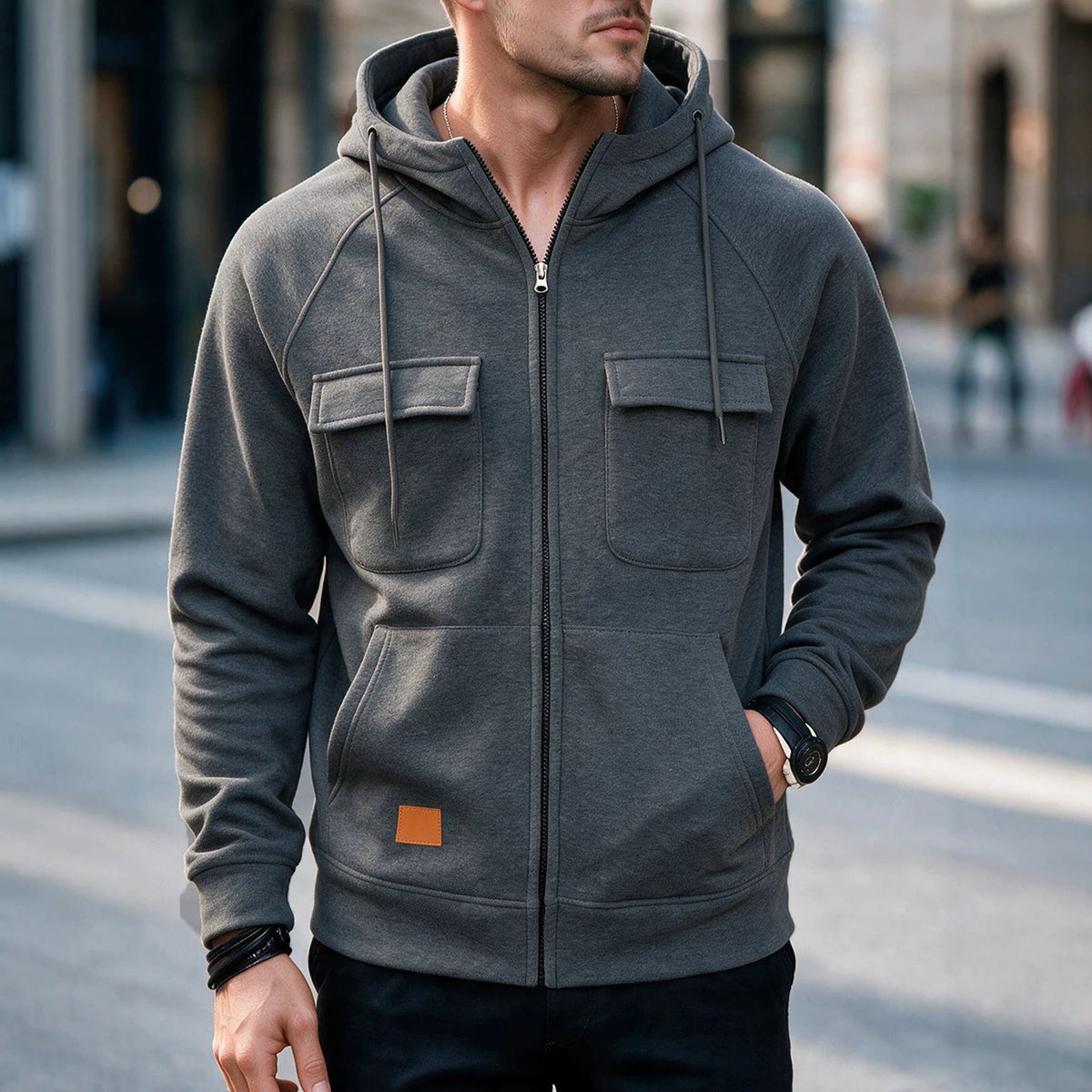 Men's Multi-Pocket Zip-Up Hoodie
