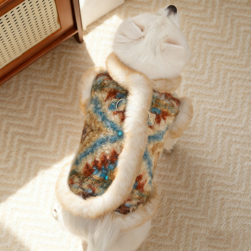 Winter Warm Pet Fair Isle Fleece Cardigan Vest - Dog Coat for Bichon/Teddy