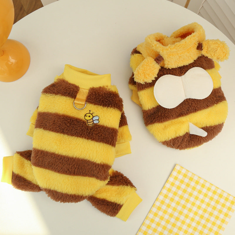 Cute Fluffy Bee Pet Costume - Warm Fleece Dog/Cat Outfit
