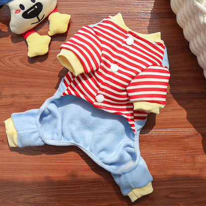 Cute Cartoon Puppy Pet Vest - Striped Fleece Dog Jacket with Leash D-Ring