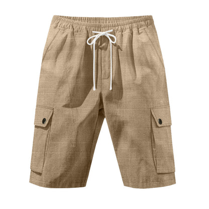 Men Linen Elastic Waist Casual Cargo Shorts