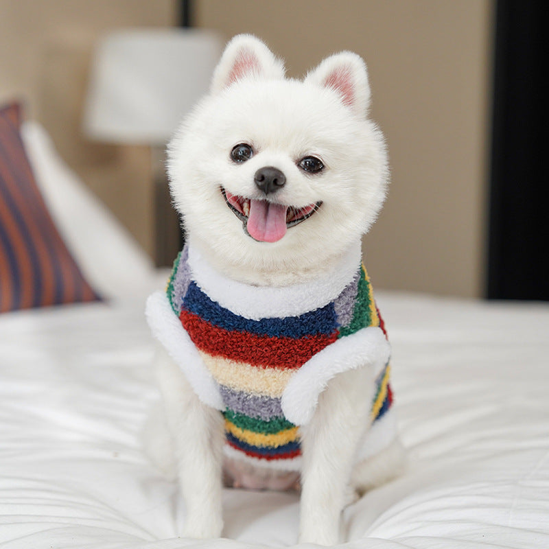 Cozy Rainbow Striped Fleece Pet Coat