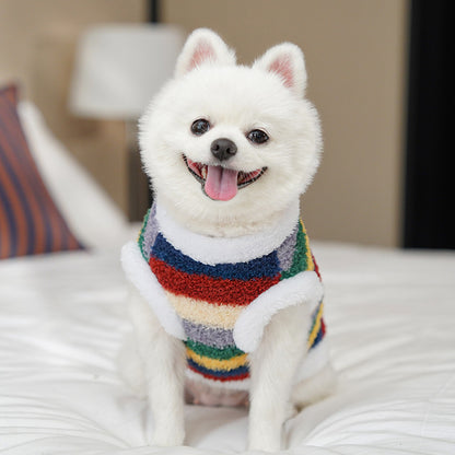 Cozy Rainbow Striped Fleece Pet Coat