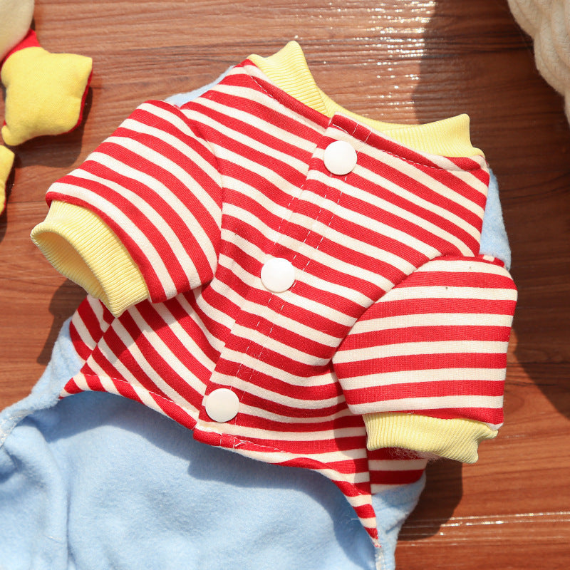 Cute Cartoon Puppy Pet Vest - Striped Fleece Dog Jacket with Leash D-Ring