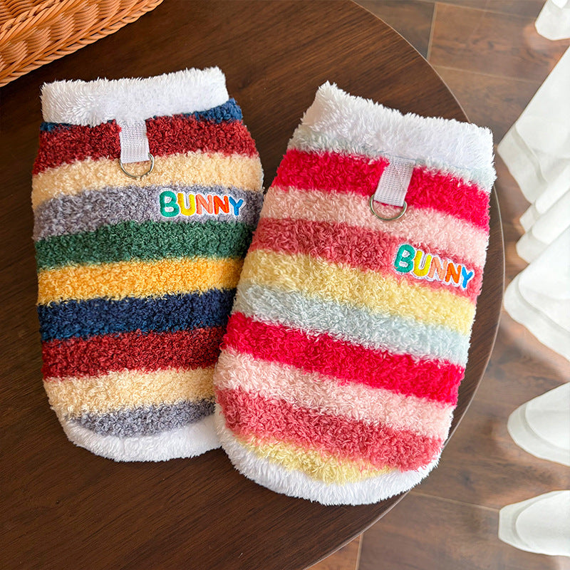 Cozy Rainbow Striped Fleece Pet Coat