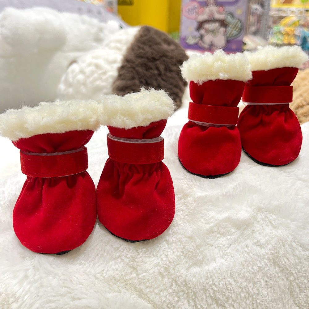 4PCS Plush Lined Dog Snow Boots-Warm, Secure & Winter-Ready Protection for Your Pet
