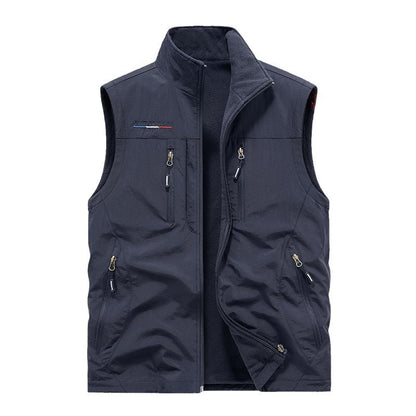 Men’s Reversible Fleece-Lined Utility Vest with 8 Pockets