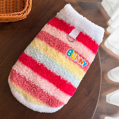 Cozy Rainbow Striped Fleece Pet Coat