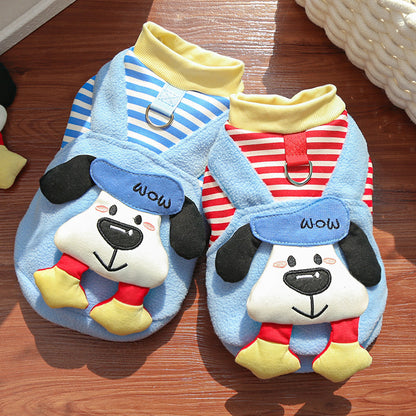 Cute Cartoon Puppy Pet Vest - Striped Fleece Dog Jacket with Leash D-Ring