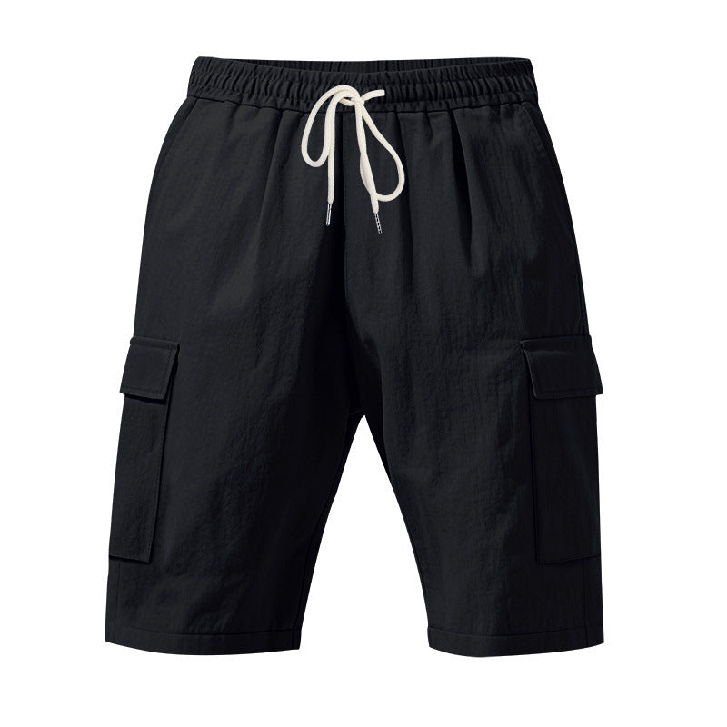 Men's Linen-Blend Cargo Shorts, Elastic Waist Drawstring Multi-Pocket Casual Summer Shorts