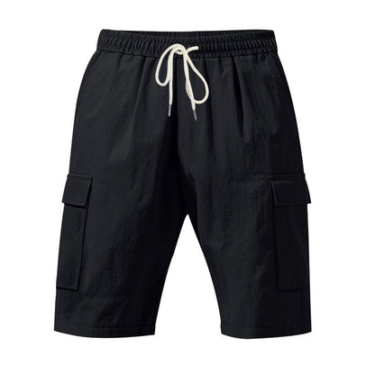 Men's Linen-Blend Cargo Shorts, Elastic Waist Drawstring Multi-Pocket Casual Summer Shorts