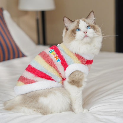 Cozy Rainbow Striped Fleece Pet Coat