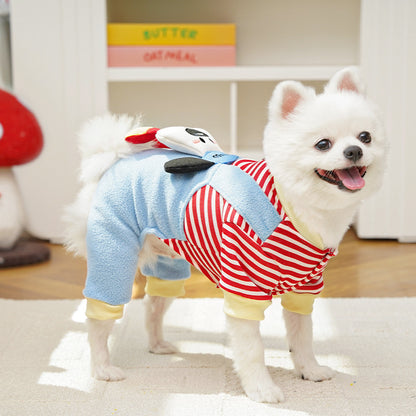 Cute Cartoon Puppy Pet Vest - Striped Fleece Dog Jacket with Leash D-Ring