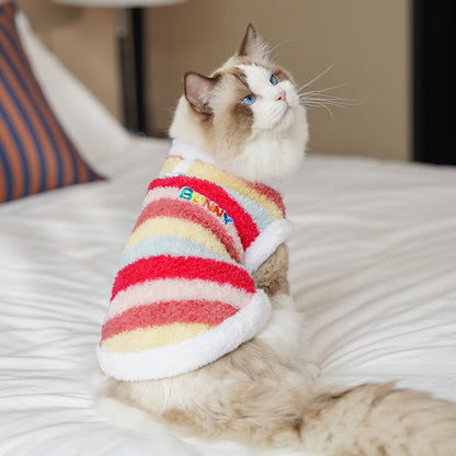 Cozy Rainbow Striped Fleece Pet Coat