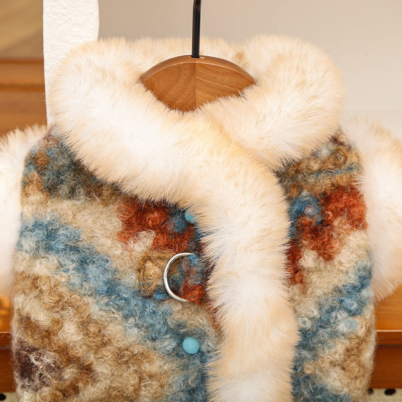 Winter Warm Pet Fair Isle Fleece Cardigan Vest - Dog Coat for Bichon/Teddy