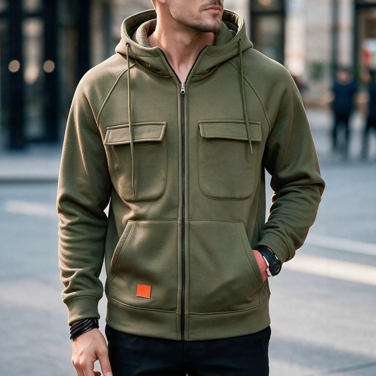Men's Multi-Pocket Zip-Up Hoodie