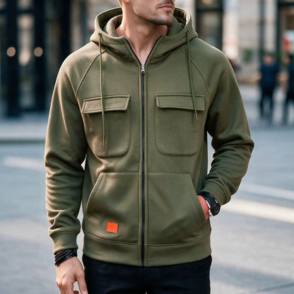Men's Multi-Pocket Zip-Up Hoodie