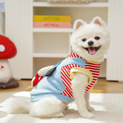 Cute Cartoon Puppy Pet Vest - Striped Fleece Dog Jacket with Leash D-Ring