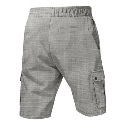 Men Linen Elastic Waist Casual Cargo Shorts